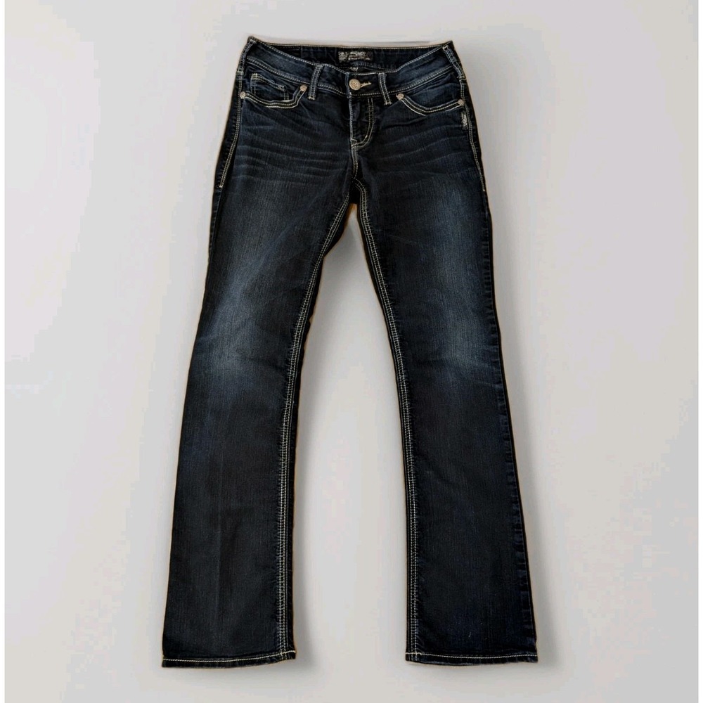 Silver SUKI Slim Boot Mid-Rise Womens 28X32 Jeans Dark Wash Stretch Excellent